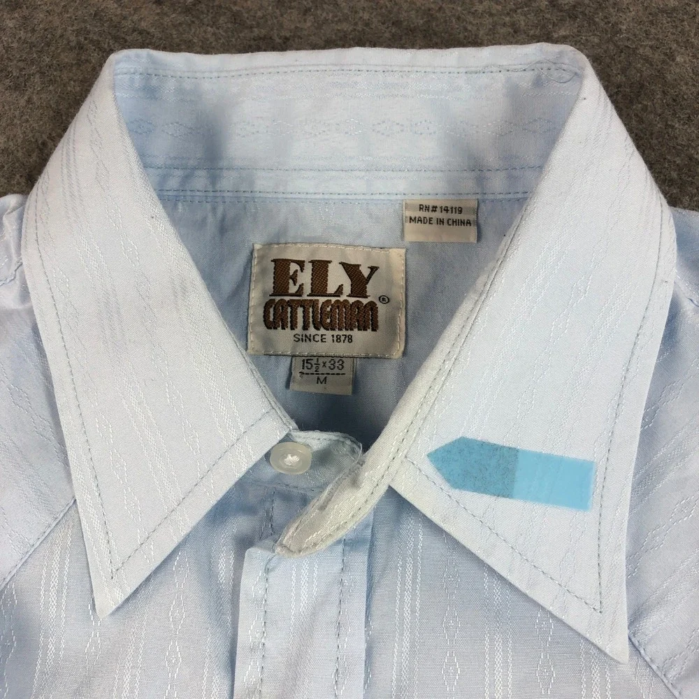 Ely Cattleman Mens M Blue Textured Cotton Western Snap Long Sleeve Shirt - Picture 12 of 13